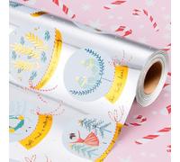 Wikadlik Foil Christmas Wrapping Paper Roll - 43cm x 10m - Luxurious Metallic Silver Crystal Ball Boy Girl Candy Cane Holiday Present Gift Wrap Paper for Winter Festive Party Celebrations