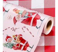 Wikadlik Funny Santa Claus Christmas Wrapping Paper - 43cm x 10m Mini Roll Lovely Snowman and Candy Cane Pattern Pink Gift Wrap Paper for Holiday Festive Celebration DIY Craft