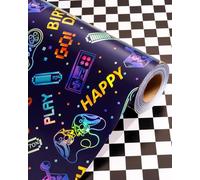 Wikadlik Gaming Wrapping Paper Roll - Classic Black White Checkered Design Gift Wrap Paper for Kids Boy Birthday, Fathers Day, Graduation - 43cm x 10m