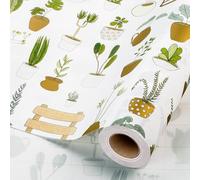 Wikadlik Gift Wrapping Paper - 43cm x 10m Mini Roll - Green Potted Plant Pattern with Grid Cut Lines Present Wrap Paper for Birthday, Holiday