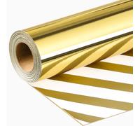 Wikadlik Gold Wrapping Paper - Metallic Gold Solid Color and Stripes Reversible Gift Wrap Paper for Birthday, Anniversary, Christmas, Baby Shower - 43cm x 10m Mini Roll