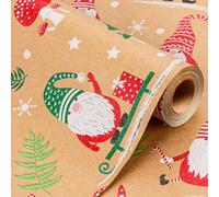 Wikadlik Kraft Christmas Wrapping Paper - 43cm x 10m Brown Presents Packing Paper for Festive DIY Craft - Gnome/Candy Cane/Mushroom Design