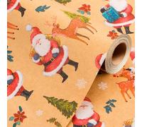 Wikadlik Kraft Christmas Wrapping Paper,Cute Santa Claus Carrying Trees Present Wrap Roll for Holiday Festive Celebration - 43cm x 10m