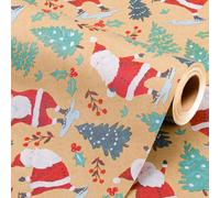 Wikadlik Kraft Christmas Wrapping Paper for Gift, Santa Claus Dancing Skiing Present Wrap Roll for Holiday Festive Celebration DIY Craft Decoration - 43cm x 10m