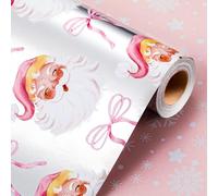 Wikadlik Laughing Santa Claus Christmas Wrapping Paper - 43cm x 10m Mini Roll Cute Bow and Plaid Pattern Metallic Silver Gift Wrap Paper for Holiday Festive Celebration DIY Craft