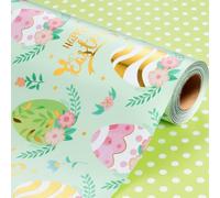Wikadlik Light Green Easter Wrapping Paper - 43cm x 10m Metallic Gold Foil Shine Colorful Eggs Green Polka Dots Gift Wrap