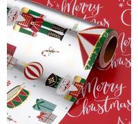 Wikadlik Nutcracker Christmas Wrapping Paper - 43cm x 10m Mini Roll Elegant Girl Ballet and Drum Pattern Silver Gift Wrap Paper for Holiday Festive Celebration DIY Craft