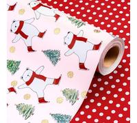 Wikadlik Pink Christmas Wrapping Paper - 43cm x 10m Lovely Bear Green Christmas Tree Red Polka Dots Design Gift Wrap Paper