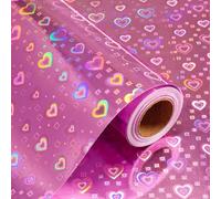 Wikadlik Pink Little Hearts Wrapping Paper, 43cm x 10m Colorful Holographic Gift Wrap Paper for Valentine’s Day, Mother’s Day, Wedding, Bridal Shower, Baby Shower Party, Christmas