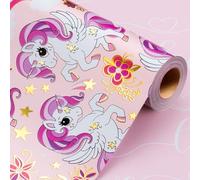 Wikadlik Pink Unicorn Wrapping Paper Roll - Rainbow and Love Heart Design Gift Wrap Paper for Girl Birthday, Valentines Day, Mothers Day, Wedding, Graduation, Christmas - 43cm x 10m