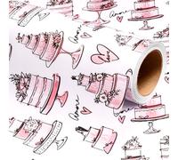 Wikadlik Pink Wedding Wrapping Paper - 43cm x 5m Elegant Sketch-Style Cake & Heart Pattern Gift Wrap for Engagements, Bridal Showers, Valentines Day