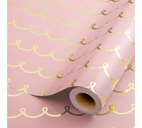 Wikadlik Pink Wrapping Paper, Cute Gold Foil Wave Stripe Gift Wrap Paper Roll for Birthday Wedding Valentine’s Day Engagement Shower - 43cm x 10m