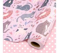 Wikadlik Pink Wrapping Paper Roll, 43cm x 10m Lovely Cats and Polka Dots Romantic Gift Wrap for Valentines Day, Wedding, Birthday, Bridal