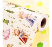 Wikadlik Princess Wrapping Paper Roll, 43cm x 10m Fairy-tale Dragon Cute Polka Dots Pattern Gift Wrap for Boys, Girls, Kids Birthday