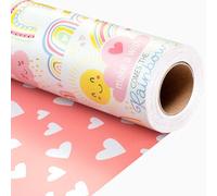 Wikadlik Rainbow Wrapping Paper, 43cm x 10m Mini Roll Cute Colorful Cloud Sun Heart Pattern Gift Wrap Paper for Boy Girl Birthday