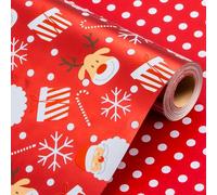 Wikadlik Red Wrapping Paper Roll - Metallic Shine Reindeer Santa Claus Candy Cane Polka Dots Gift Wrap for Christmas Holiday Festive Celebration - 43cm x 10m