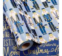 Wikadlik Reversible Christmas Wrapping Paper - Mini Roll - Luxurious Blue Nutcracker Gift Wrap for Winter Holiday Festive Party - 43cm x 10m