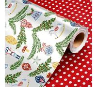 Wikadlik Reversible Christmas Wrapping Paper - Nutcracker Christmas Bell Polka Dots Design Silver Gift Wrap Paper - 43cm x 10m