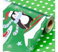 Wikadlik Reversible Green Christmas Wrapping Paper - 43cm x 10m - Cute Snowman/Polar Bear/Penguin/Snowflake Gift Wrap Paper for Holiday Party Celebration