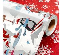 Wikadlik Reversible Silver Christmas Wrapping Paper - 43cm x 10m - Cute Snowman/Polar Bear/Penguin/Snowflake Gift Wrap Paper for Holiday Party Celebration