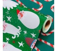 Wikadlik Santa Claus Christmas Wrapping Paper - 43cm x 10m Mini Roll Stars and Red Candy Cane Pattern Green Gift Wrap Paper for Holiday Festive Celebration DIY Craft