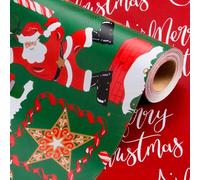 Wikadlik Santa Claus Nutcracker Christmas Wrapping Paper - 43cm x 10m Mini Roll Cute Candy Cane Snowflake Pattern Green Gift Wrap Paper for Holiday Festive Celebration DIY Craft