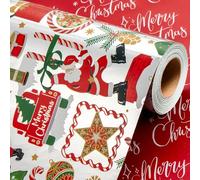 Wikadlik Santa Claus Nutcracker Christmas Wrapping Paper - 43cm x 10m Mini Roll Cute Candy Cane Snowflake Pattern Foil Silver Gift Wrap Paper for Holiday Festive Celebration DIY Craft