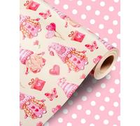 Wikadlik Sweet Gnome Wrapping Paper Roll - Pink Heart Polka Dots Design Gift Wrap Paper for Valentines Day, Anniversary, Mothers Day, Wedding - 43cm x 10m