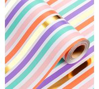 Wikadlik Wrapping Paper Roll, 43cm x 10m Colorful Rainbow Stripes with Cut Lines Elegant Gift Wrap for Birthday, Bridal, Wedding, Fathers Day, Christmas