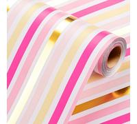 Wikadlik Wrapping Paper Roll, 43cm x 10m Gold and Pink Stripe with Cut Lines Elegant Gift Wrap for Wedding, Valentines Day, Mothers Day, Birthday, Holiday