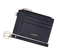 Wikavanli Women Slim Rfid Blocking Credit Card Case Holder Wristlet Zip ID Case Wallet Small Compact Leather Wallet Coin Purse with Keychain, Black a, 5.1" X 3.5" X 0.3", Small Fashion Wallet