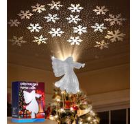 Wikay Christmas Tree Topper Projector Light Angel Snowflake Projector Light Tree Topper with Rotating LED Christmas Decorations Light Up Angel for Christmas Tree Decorations Party New Year Decorations