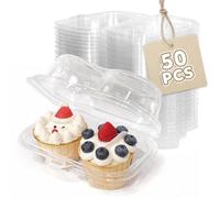 WIKDAY 2 Count Cupcake Containers with Lids, 50 Pack Stackable cupcake holders Clear Plastic Dessert Boxes for 100 Cupcakes, Muffins