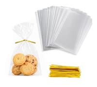 WIKDAY Clear Cellophane Cookie Bags with Twist Ties, 4x6 in, 200 Pack