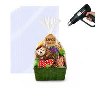 WIKDAY Shrink Wrap Cellophane Bags for Gift Baskets 12 PCS 16x24 Inches Large Clear Plastic Bags Wrapping Plastic Clear Jumbo Basket Wrap Bags