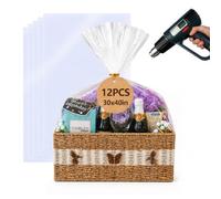 WIKDAY Shrink Wrap Cellophane Bags for Gift Baskets 12 PCS 30x40 Inches Large Clear Plastic Bags Wrapping Plastic Clear Jumbo Basket Wrap Bags