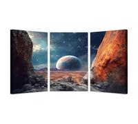 WIKEO 3 Piece Abstract Boho Wall Art Prints Night Landscape Poster Minimalistic Room Decor Poster & Pictures, for Living Room,Bedroom, Kitchen, Bathroom Deco(Blue)-50x70cmx3 Framed