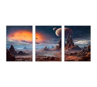 WIKEO 3 Piece Abstract Boho Wall Art Prints Night Landscape Poster Minimalistic Room Decor Poster & Pictures, for Living Room,Bedroom, Kitchen, Bathroom Deco(Orange)-30x40cmx3 Unframed
