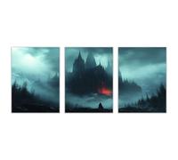 WIKEO 3 Piece Abstract Wall Art Halloween Night Forest Beige Neutral Canvas Print, Boho Minimalist Wall Art for Gifts Bathroom Living Room Home Office Decor(black)-60x80cmx3 Unframed