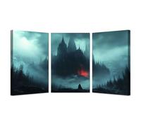 WIKEO 3 Piece Abstract Wall Art Halloween Night Forest Beige Neutral Canvas Print, Boho Minimalist Wall Art for Gifts Bathroom Living Room Home Office Decor(black)-50x70cmx3 Framed