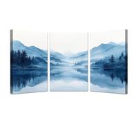 WIKEO 3 Piece Abstract Wall Art Ink landscape painting Beige Neutral Canvas Print, Boho Minimalist Wall Art for Gifts Bathroom Living Room Home Office Decor(blue)-20x30cmx3 Framed