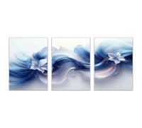 WIKEO 3 Piece Large Canvas Wall Art Abstract Abstract fluid flowers Minimalistic Room Decor Poster & Pictures, for Living Room,Bedroom, Kitchen, Bathroom Deco(white)-60x80cmx3 Unframed