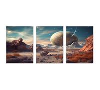 WIKEO 3 Piece Large Canvas Wall Art Abstract Night Landscape Poster Minimalistic Room Decor Poster & Pictures, for Living Room,Bedroom, Kitchen, Bathroom Deco(Orange)-60x80cmx3 Unframed