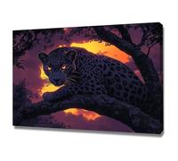 WIKEO Animals Canvas Wall Art Leopard In The Forest At Night Picture African Wild Animals Artwork Painting -for Living Room Bedroom Kitchen Home and Office Wall Decor(purple)-40x60cm Framed