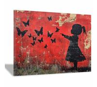 WIKEO Banksy Graffiti Canvas Wall Art Graffiti Girl Animal Poster Living Room Décor,Canvas Prints,Abstract Wall Art,-Street Pop Posters Inspirational Quotes(red)-70x100cm Framed