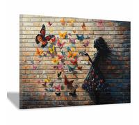 WIKEO Banksy Graffiti Canvas Wall Art Graffiti Girl Animals Mural Living Room Décor,Canvas Prints,Abstract Wall Art,-Street Pop Posters Inspirational Quotes(Yellow)-80x120cm Framed