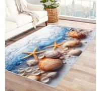 WIKEO Beach 3D Gamer Bedroom Rug Abstract Ocean Beach Shells Modern Living Room - Bedroom Rugs Non-slip Graffiti Decoration -Soft Flannel Area Rugs For Teenage Child Boy(Blue 98)-120x180cm