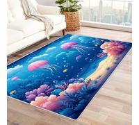 WIKEO Beach 3D Gamer Bedroom Rug Cute Marine Life Carpet Modern Living Room - Bedroom Rugs Non-slip Graffiti Decoration -Soft Flannel Area Rugs For Teenage Child Boy(Pink 26)-150x240cm