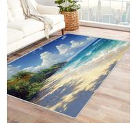 WIKEO Beach Area Rug Living Room Beautiful Beach Plant rug Boys large Anti-Slip Backing, Washable, Soft Short Pile Carpet Modern Style Decorative Rugs Bedroom hallway(Blue 5)-210x270cm