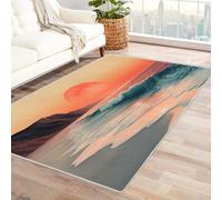 WIKEO Beach Area Rugs Living Room Nature Beach Sunset Pattern Modern Bedroom Kitchen Carpet - Geometric style Durable Super Soft Non Shedding Small Floor Rug Easy Care(Red 30)-210x270cm